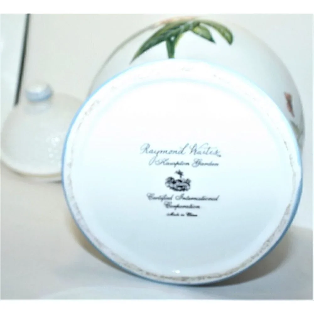 Raymond Waites Hampton Garden 2 Vintage Canisters W/Lids white blue floral